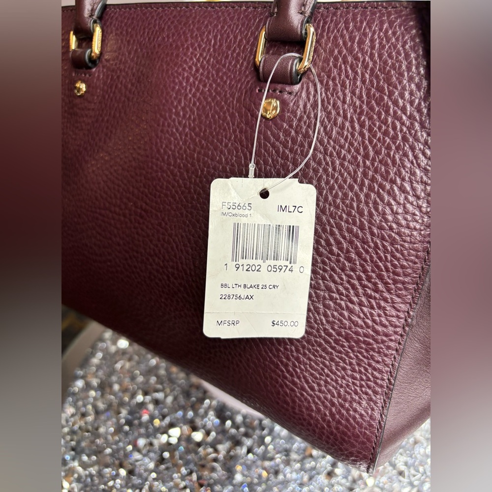 Coach Dark Purple Satchel with Gold Accents - Picture 5 of 15